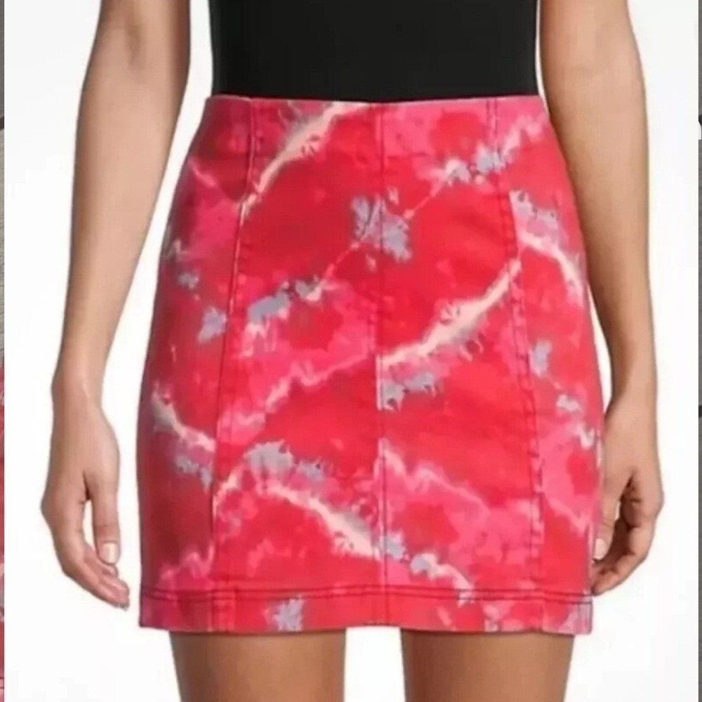 Free‎ People Pink Tie Dye Denim Mini Skirt Size 12